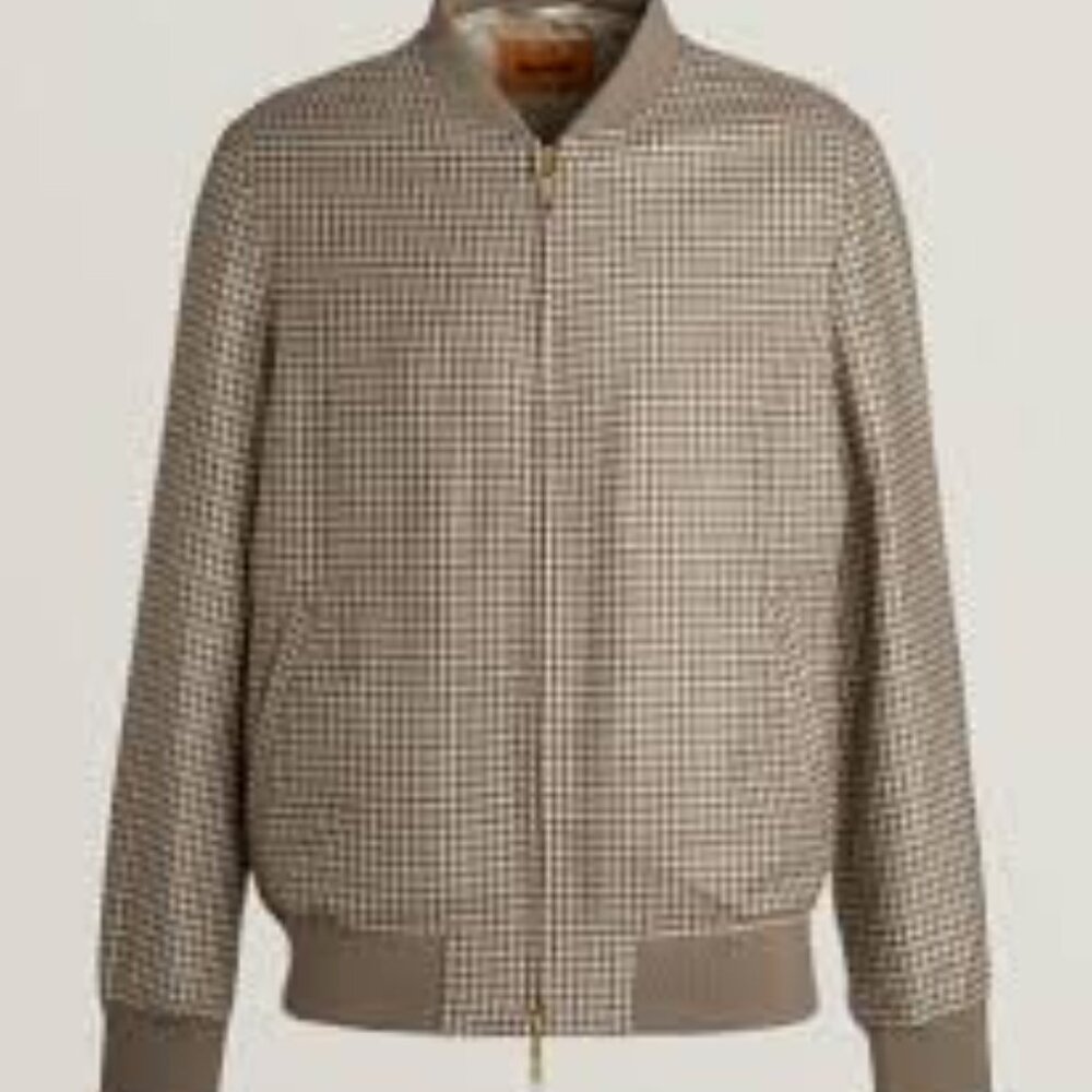 Harold Houndstooth Wool-Silk-Linen Bomber Jacket Size R48/R38 /S/M